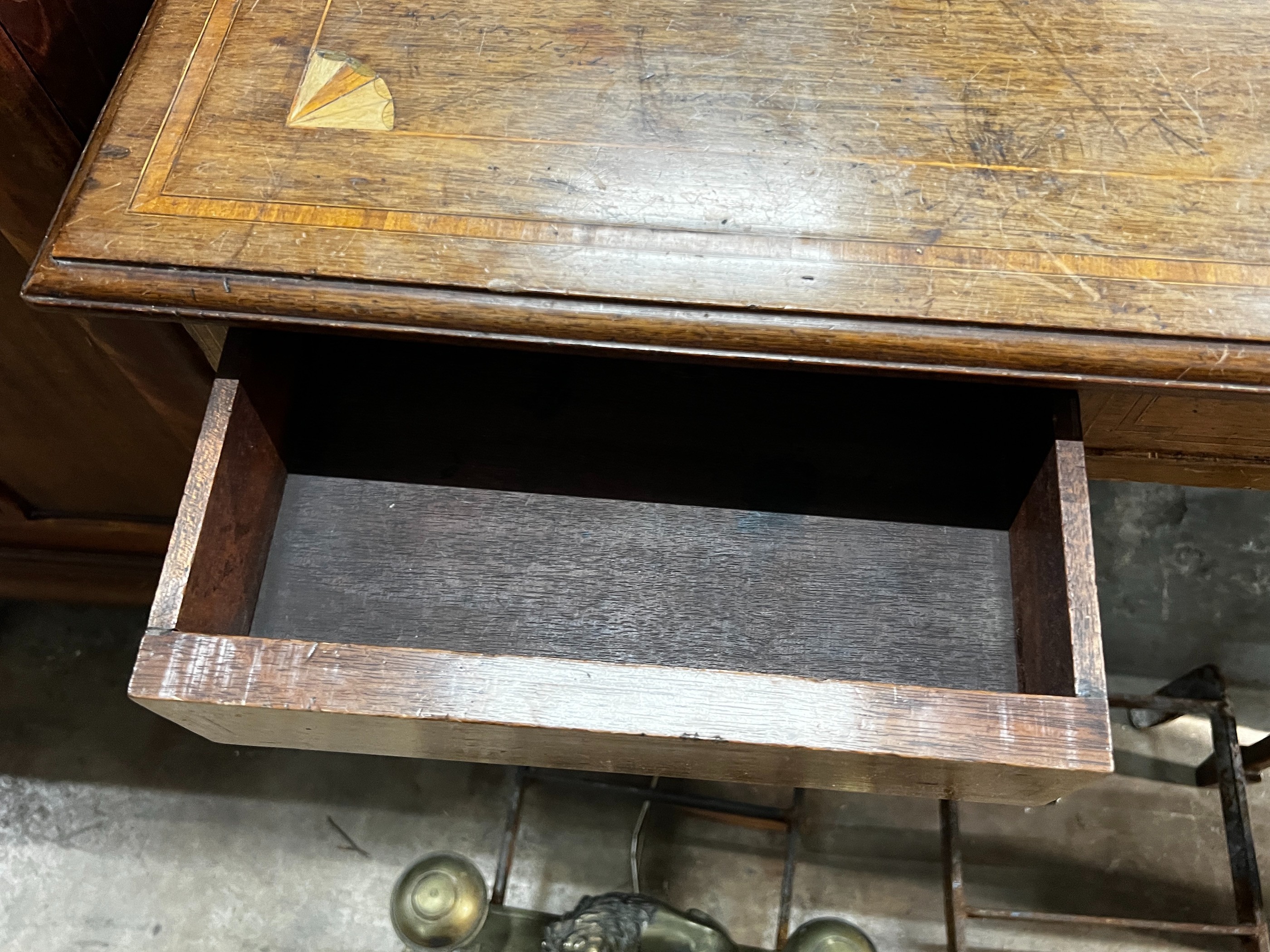 An Edwardian inlaid mahogany two drawer side table, width 75cm, depth 52cm, height 74cm